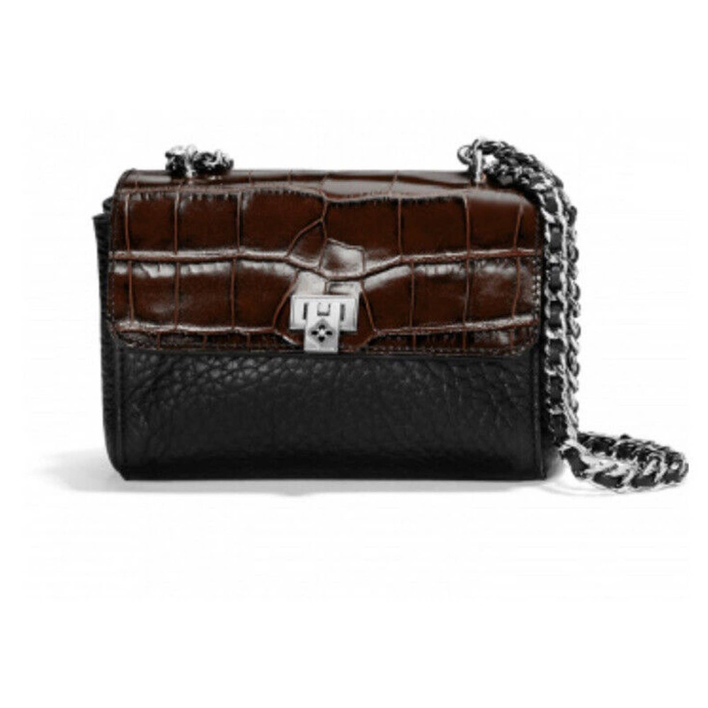 Brighton Toledo ROZ Black Chocolate Croco Leather Crossbody Bag MSRP $265